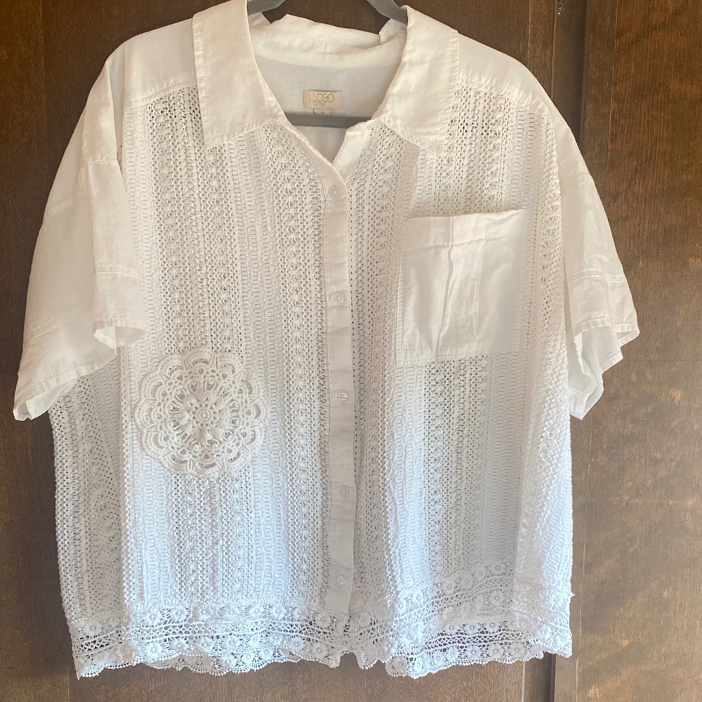 Logo Lavish Ivory Lace Button Down Shirt